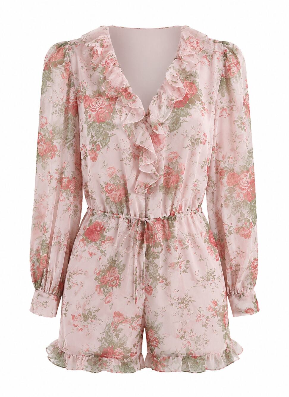 Rachel Parcel Pink Floral Ruffle Romper Size Small